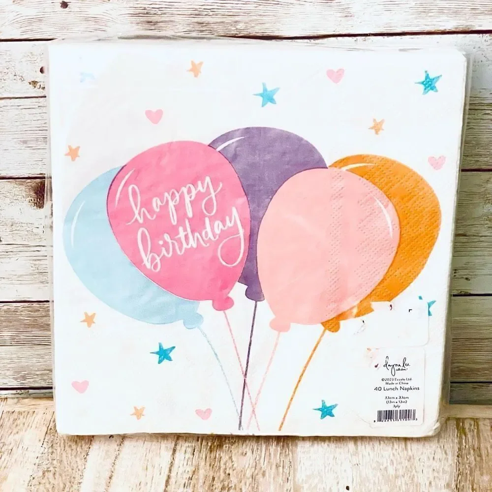 NWT Dayna Lu White Happy Birthday Colorful Balloons 40 Pack 3 Ply Paper Napkins